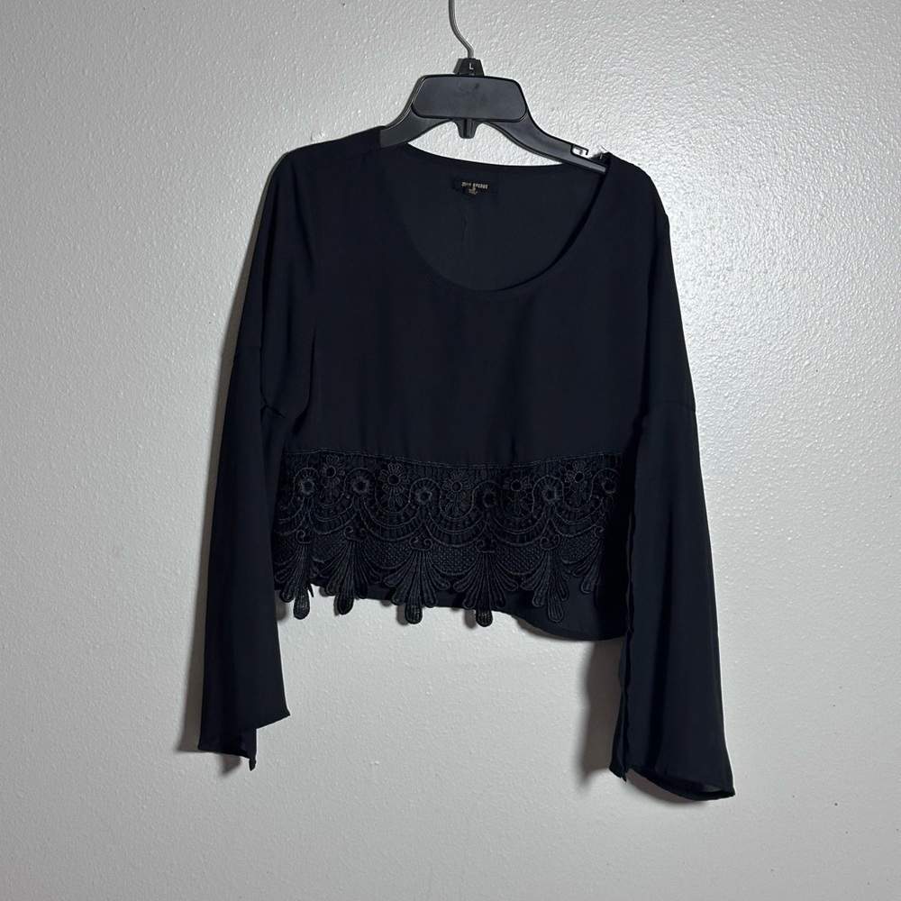 Miss Avenue Women Embroidered‎ long Sleeve Black Crop Top size Small